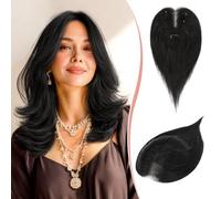 RUWISS Topper de Cabello Humano Real para Mujer Negro Natural Pieza Ligera con Clip para Cabello Fino Liso Sin Flequillo