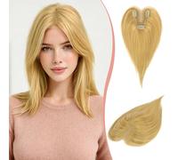 RUWISS Topper de Cabello Humano Real para Mujer Rubio Dorado Mezclado Rubio Claro Pieza Ligera con Clip para Cabello Fino Liso Sin Flequillo