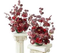 RUWLFE 2 uds Flor Artificial Rosa simulación Seda Boda Fiesta telón de Fondo señal Bienvenida Camino Plomo Decorativa para Inicio(Wine Red)
