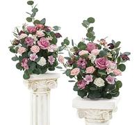 RUWLFE 2 uds Flor Artificial Rosa simulación Seda Boda Fiesta telón de Fondo señal Bienvenida Camino Plomo Decorativa para Inicio(Rose Red)