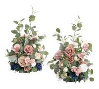 RUWLFE 2 uds Flor de simulación Seda Artificial peonía Rosa telón Fondo señal Bienvenida Camino Plomo Boda Fiesta Decorativa para Inicio(Card Blue)