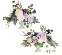 RUWLFE 2 unids/Set Flores Artificiales Ramo de Rosas Falsas Mesa Floral Seda arreglo Bolas Camino Plomo decoración del Banquete Boda telón Fondo para Inicio(Light Purple)