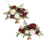 RUWLFE 2 unids/Set Flores Artificiales Ramo de Rosas Falsas Mesa Floral Seda arreglo Bolas Camino Plomo decoración del Banquete Boda telón Fondo para Inicio(Deep Red)