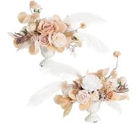 RUWLFE 2 unids/Set Flores Artificiales Ramo de Rosas Falsas Mesa Floral Seda arreglo Bolas Camino Plomo decoración del Banquete Boda telón Fondo para Inicio(Beige)