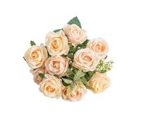 RUWLFE Artificial Flower Ten Head Silk White Rose Bundle Scrapbook Valentine Wedding Outdoor Garden Party Family Room Vase Decoration para Inicio(Champagne)