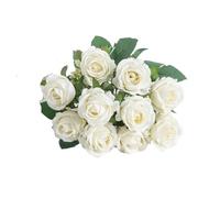 RUWLFE Artificial Flower Ten Head Silk White Rose Bundle Scrapbook Valentine Wedding Outdoor Garden Party Family Room Vase Decoration para Inicio(White)