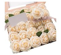 RUWLFE Artificial Flowers 25pcs Real Looking Champagne Foam Fake Roses with Stems For DIY Wedding Bouquets Bridal Shower Centerpieces para Inicio