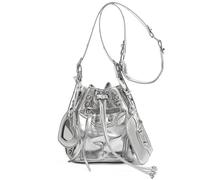 RUWLFE Bolso Bandolera Tachuelas Bolso versátil con cordón for mujer, bolso estilo cubo de moda, bolso de motociclista con remaches, bolso bandolera informal for el viaje(Silver)