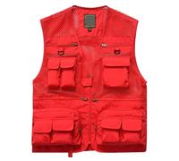 RUWLFE Chaleco de Exterior for Hombre, for Verano, for Trabajo, Safari, Pesca, Viajes, Fotos, con Bolsillos, Corte Ajustado, sin Mangas, Malla para Fotografía Caza(Red,L)