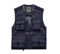 RUWLFE Chaleco de Exterior for Hombre, for Verano, for Trabajo, Safari, Pesca, Viajes, Fotos, con Bolsillos, Corte Ajustado, sin Mangas, Malla para Fotografía Caza(Blue,2XL)