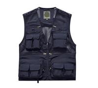 RUWLFE Chaleco de Exterior for Hombre, for Verano, for Trabajo, Safari, Pesca, Viajes, Fotos, con Bolsillos, Corte Ajustado, sin Mangas, Malla para Fotografía Caza(Blue,3XL)