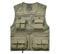 RUWLFE Chaleco de Exterior for Hombre, for Verano, for Trabajo, Safari, Pesca, Viajes, Fotos, con Bolsillos, Corte Ajustado, sin Mangas, Malla para Fotografía Caza(Khaki,L)
