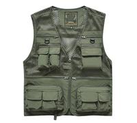 RUWLFE Chaleco de Exterior for Hombre, for Verano, for Trabajo, Safari, Pesca, Viajes, Fotos, con Bolsillos, Corte Ajustado, sin Mangas, Malla para Fotografía Caza(Green,L)