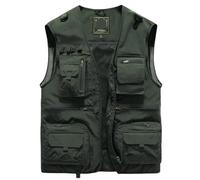 RUWLFE Chaleco Funcional de Verano, Transpirable y cómodo, con múltiples Bolsillos, Ideal for Actividades al Aire Libre, Camping Viajes para Fotografía Caza(Green,3XL)