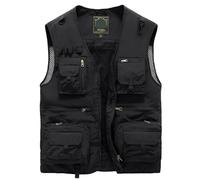 RUWLFE Chaleco Funcional de Verano, Transpirable y cómodo, con múltiples Bolsillos, Ideal for Actividades al Aire Libre, Camping Viajes para Fotografía Caza(Black,4XL)