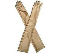 RUWLFE Guantes Largos De Satén 2 Pares clásicos Adultos ópera/muñeca Estiramiento satén Dedo Guantes Largos Mujeres Guantes Traje a Juego(Champagne)