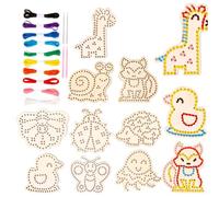 Ruwshuuk 9 piezas Tarjetas de cordones de niños, tarjetas de costura de doble cara en 9 animales salvajes con 9 cordones coloridos, desarrollo de juguetes de encendido de imaginación para niños