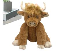 Ruwshuuk Animal de peluche de de las tierras altas, de peluche de Highland - de las Highland de 10 pulgadas con música,Peluche Yak, bovino marrón de las Highland de buenas noches,