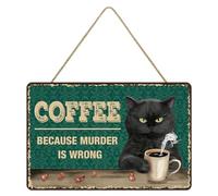 Ruwshuuk Cartel para colgar gatos de café, letrero para gatos Coffee Club - para gato de bienvenida para puerta retro, pared rústica, bienvenida para gatos, hogar, bar, ventana