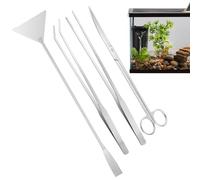 Ruwshuuk Herramientas para terrario, juego de pinzas para la limpieza de acuario, pinzas largas tijeras de acero inoxidable para cuidado diario cultivo alimentación paludario bonsái
