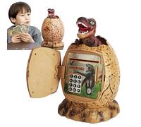 Ruwshuuk Hucha de dinosaurios para niños | Caja de monedas en efectivo para cajero automático con bloqueo de código de contraseña de huella digital,Hucha con contraseña 3 en 1, caja de música Pape con