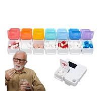 Ruwshuuk Recordatorio diario de pastillero | Caja dispensadora electrónica digital de píldoras, dispensador de medicamentos diarios con 14 rejillas para ancianos, mayores, abuelos, abuelos y abuelas