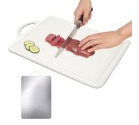 Ruwshuuk Tabla de cortar de acero inoxidable - Estera de procesamiento de alimentos de dos carnes, tabla de cocina para cocinar en casa, camping, picnic