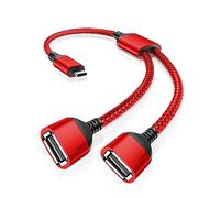 RUXELY Cable USBC a Doble USB A 2.0 Hembra 0.3M,Divisor Tipo C Macho a 2 USB OTG Concentrador Extensor Adaptador Convertidor 2 en 1 Hub para iPhone 16 15,Mac,iPad 10 Air 4 5 Mini 6,Galaxy S24 S23 S22