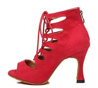 RUYBOZRY Botas de Baile Latino Mujer Botines Punta Abierta con Cordones Zapatos de Baile de Salon,YCL456-Rojo-6,EU40