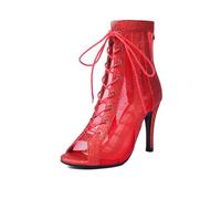 RUYBOZRY Botas de Baile Tobillo para Mujer Botas de Baile Latino con Cordones Salsa Zapatos de Baile de Salón,DS-K800-Rojo-R-8.5-428,EU37