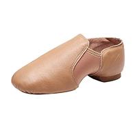 RUYBOZRY Niñas Mujeres y Hombres Zapatos de Jazz Elásticos de Cuero Suela Antideslizante Práctica Zapatos de Baile de Salón Modernos,Modelo-TJ-Jazz-ZP,Tacón-1CM,Marrón,29 EU