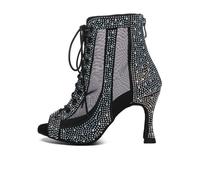 RUYBOZRY Zapatos de Baile Latino Mujer Punta Abierta Botas de Baile de Salsa Rhinestones,YCL551-Black-7.5,EU43
