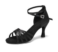 RUYBOZRY Zapatos de Baile Latino Mujer Salsa con Punta Abierta Zapatos de Baile de Salon,Modelo 802QB-7.5CM,Negro,EU38