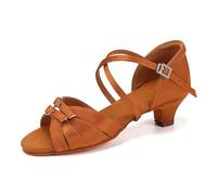 RUYBOZRY Zapatos de Baile Latino Niña Tacon 4cm Zapatos Baile de Salon Mujer Salsa y Bachata,EM-D28-Marrón-4,EU37