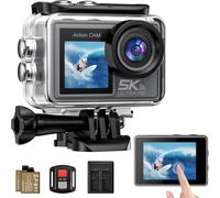 Ruycllo Cámara Deportiva 5K/4K 50MP - Cámara Subacuática 30M con Tarjeta de Memoria de 64GB, Estabilizador EIS, WiFi, 2 Baterías, Gran Angular 170°, Control Remoto, Ideal para Buceo, Casco camara moto