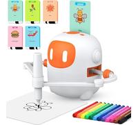 Ruycllo Robot de Dibujo para Niños, Robot para Niños con Función de Voz - 100 Tarjetas y Lápices para Niños a Partir de 3 Años, Fomenta la Creatividad y la Concentración para Niños y Niñas, Blanco