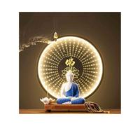 ruyi-1986 Estatua de Buda Estatua de Buda de cerámica Azul, Adorno de Feng Shui for Escritorio, Oficina, Sala de Estar, con Juego de Anillo de luz Adorno de Feng Shui