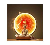 ruyi-1986 Estatua de Buda Estatua de Buda de cerámica con círculo de luz roja for decoración Zen, Sala de Estar, Entrada y Oficina Adorno de Feng Shui