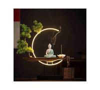 ruyi-1986 Estatua de Buda Estatua de Buda de cerámica Verde for decoración del hogar, vestíbulo de Sala de Estar, decoración Feng Shui con Anillo de luz en Forma de C Adorno de Feng Shui