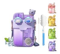 RUYI Botella de agua para niños de 780 ml, a prueba de fugas, sin BPA, doble propósito, con pajita y correa, botella de agua Kawaii para escuela, bicicleta, gimnasio, con cepillo de limpieza y