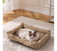 RUYICZB Camas ortopédicas Impermeables para Perros, Camas Tipo Jaula para Perros con cojín Lateral, Cama para Mascotas con Revestimiento Impermeable y Base Antideslizante,Oro,75x100cm