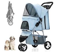 RUYICZB Carrito De 3 Ruedas Plegable con Cesta De Almacenamiento, Rueda Delantera De 360°, Rueda Trasera con Freno, Cochecito para Mascotas para Perros Pequeños Y Medianos,Light Blue