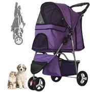 RUYICZB Carrito De 3 Ruedas Plegable con Cesta De Almacenamiento, Rueda Delantera De 360°, Rueda Trasera con Freno, Cochecito para Mascotas para Perros Pequeños Y Medianos,Púrpura