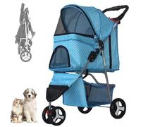 RUYICZB Carrito De 3 Ruedas Plegable con Cesta De Almacenamiento, Rueda Delantera De 360°, Rueda Trasera con Freno, Cochecito para Mascotas para Perros Pequeños Y Medianos,Blue Dot