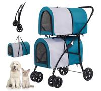 RUYICZB Cochecito Doble 4 En 1 para Perros Y Gatos, 2 Transportadores Desmontables, Cochecitos De 4 Ruedas para 2 Gatos, Cochecitos Dobles para Perros Pequeños Y Medianos