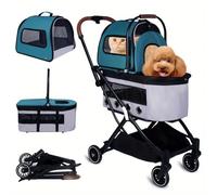 RUYICZB Cochecito para Mascotas De Doble Capa, Cochecito De Viaje Plegable para Perros Y Gatos con 2 Transportadores De Viaje Portátiles, Cochecitos para Cachorros De 4 Ruedas,Verde