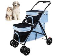 RUYICZB Cochecito Plegable para Perros, Carrito para Mascotas, Plegable, Adecuado para 2 Perros Pequeños Y Gatos De Menos con 2 Transportadores De Viaje Portátiles,Azul