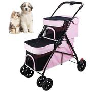 RUYICZB Cochecito Plegable para Perros, Carrito para Mascotas, Plegable, Adecuado para 2 Perros Pequeños Y Gatos De Menos con 2 Transportadores De Viaje Portátiles,Rosado