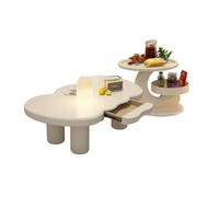 RUYICZB Juego De 2 Mesas De Centro Color Crema Y Blanco, Mesas De Centro Cloud con Cajón, Mesa Central Baja con Espacio De Almacenamiento Abierto, Mesas Centrales Pequeñas