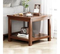 RUYICZB Mesa Auxiliar De Dos Niveles con Almacenamiento Abierto, Mesa Auxiliar Cuadrada con Patas De Madera Maciza, Mesitas De Madera para El Sofá,Negro